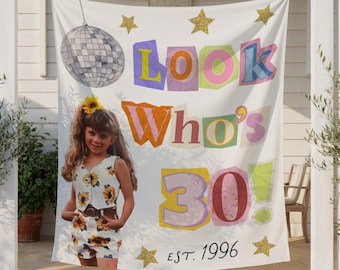 30th Birthday Party Banner, Custom Photo 30th Birthday Backdrop, Personalized 30th Birthday Party Decor, Look Who's 30 Banner, Vintage 1996
