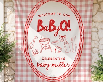 BabyQ Baby Shower Banner, Barbecue Baby Shower Decor, BabyQ Banner Welcome Sign, BabyQ Personalized Photo Backdrop