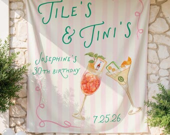 Tile's & Tini's Birthday Banner, Mahjong Birthday Banner, Mahjong Birthday Decor, Mahjong Cocktail Party, Any Age Mahjong Birthday Banner