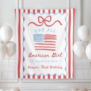 All American Girl Turning One Banner, All American Girl First Birthday Party Banner, Our All American Girl is Turning One First Birthday