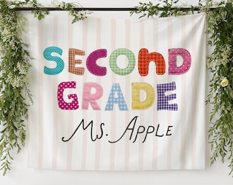 Second Grade Classroom Banner, Back to School Second Grade Banner, Custom Second Grade Teacher Sign, Custom Second Grade Classroom Tapestry