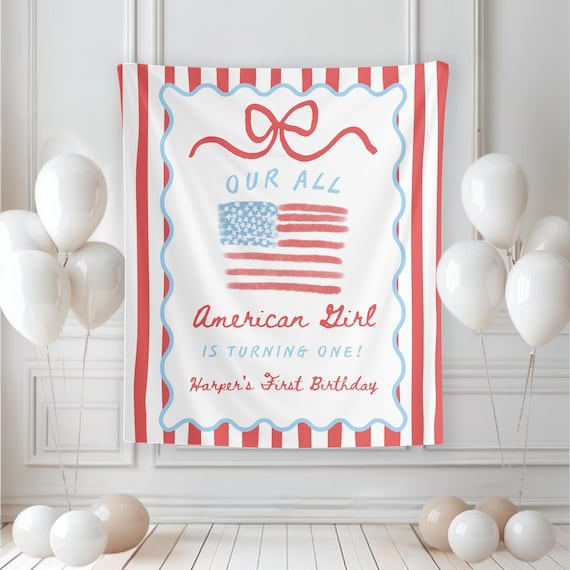 All American Girl Turning One Banner, All American Girl First Birthday Party Banner, Our All American Girl is Turning One First Birthday