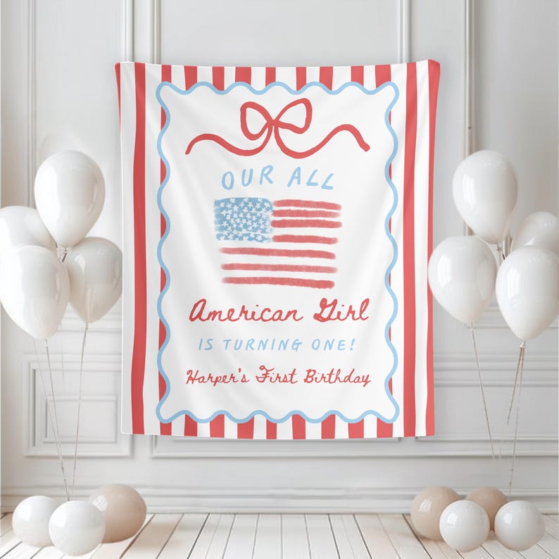 All American Girl Turning One Banner, All American Girl First Birthday Party Banner, Our All American Girl is Turning One First Birthday