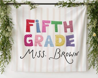 Fifth Grade Classroom Banner, Teacher Decor, Colorful Fifth Grade Patchwork Banner, Custom Grade Classroom Banner