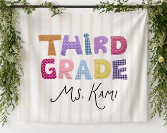 Third Grade Classroom Banner, Custom Third Grade Back to School Teacher Backdrop, Personalized Classroom Tapestry
