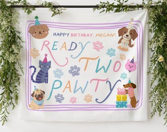 Ready Two Pawty Second Birthday Banner, Ready to Pawty Birthday, Dog and Cat Second Pawty, Animal Pawty Banner, Let's Pawty Second Birthday