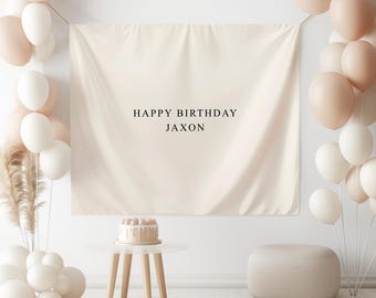 Personalized Birthday Backdrop, Kids Birthday Backdrop Banner, Custom Name Party Sign, Neutral Birthday Decor, Minimalist Birthday Banner