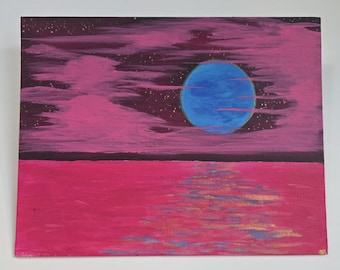 Wunderliche Blue Moon Art, 11 "x 14" Original Acrylgemälde