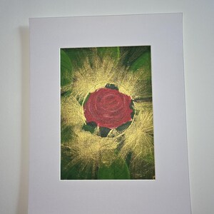 Peinture florale abstraite rose brillant, petite peinture de 5 x 7 pouces, art floral, art de la rose