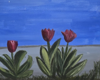 Original Floral Artwork, 12"x16" Tulip Acrylic Painting