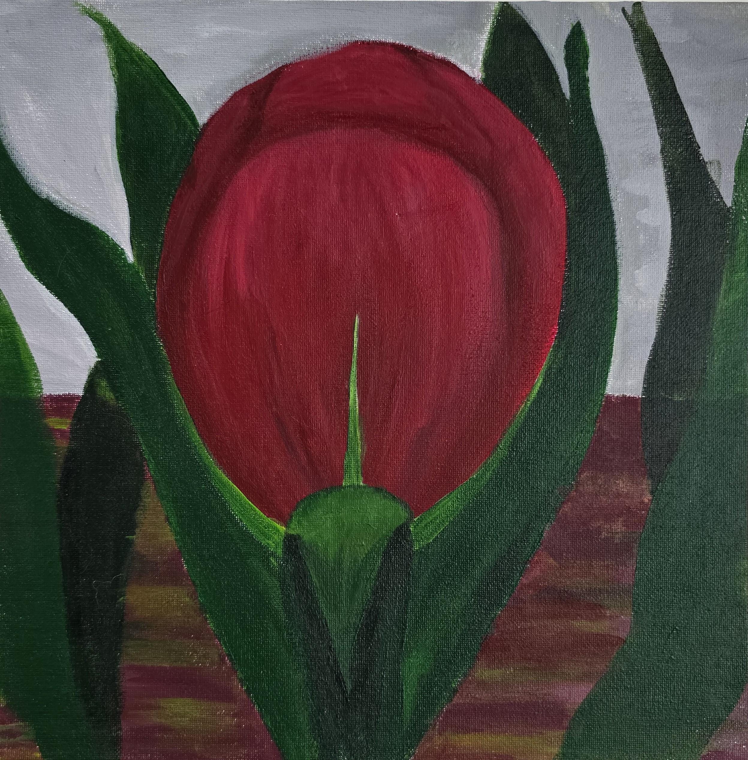 オリジナル花柄チューリップアクリル絵画、12インチ×12インチの