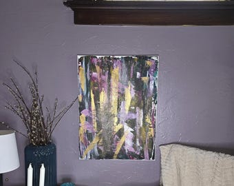 Pintura acrílica abstracta original con brillantina: Arte colorido (45 x 60 cm)