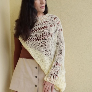 Ivory Lightweight Throw / Essential Loose Bolero / Ivory Loose Knit / Hand Knit Sheer Bolero. Beige shrug