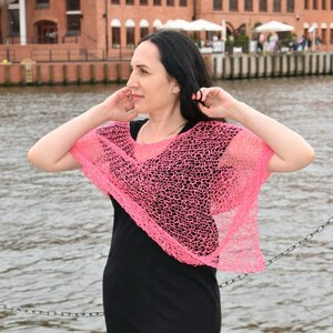 Pink boho poncho /Knitted dress top /Pink hand-knitted cape / Cotton knitted poncho/Pink sheer poncho / Light wrap  / fishnet womens poncho