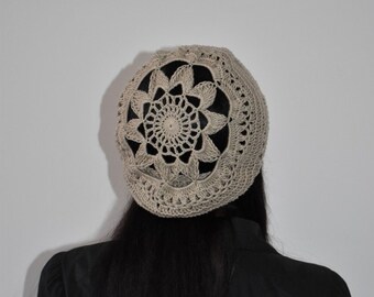 Summer beret hat for a woman. Beige women's hat. Women's takes beige. Mesh summer hat. Beach panama.