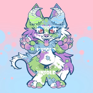 DIGITAL Chibi Lindo Hellhound Adopta Perro Lobo Anthro Lindo Fursona Furry Adopciones Adoptables Diseño de Fursuit Maximalista Pastel Pascua