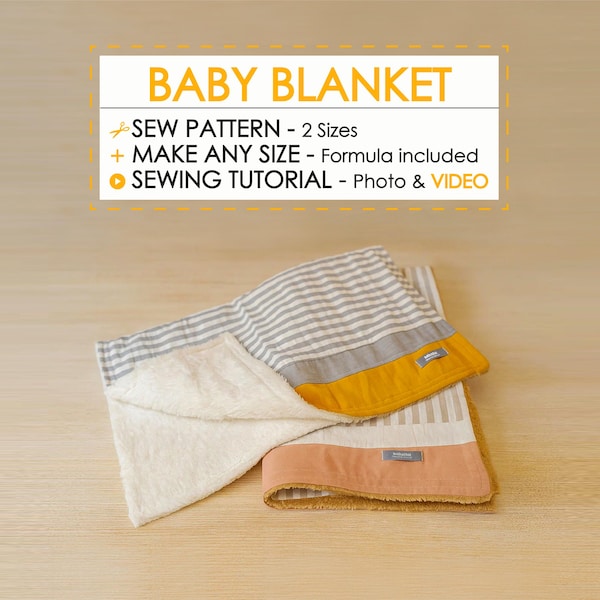 Easy Baby Blanket Sewing Pattern Video and PDF – Stroller & Crib Blanket Tutorial, DIY Newborn Gift, Receiving Blanket, Minky Backed Blanket