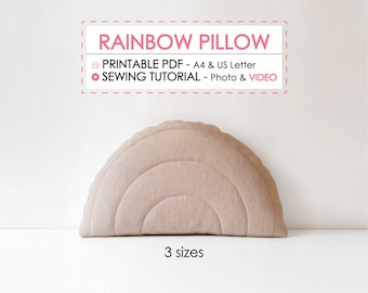 Learn to Sew a Rainbow Shaped Quilted Pillow, Decorator Cushion Sewing Pattern & Step by Step Tutorial, Beginner DIY Gift Boho Nursery