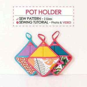 Pot Holder Easy Sewing Pattern PDF – Square Quilted Potholder – Easy Kitchen DIY – Hot Pad Pattern with Video Tutorial, Perfect Kitchen Gift