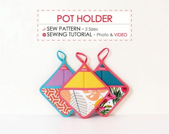 Pot Holder Easy Sewing Pattern PDF – Square Quilted Potholder – Easy Kitchen DIY – Hot Pad Pattern with Video Tutorial, Perfect Kitchen Gift
