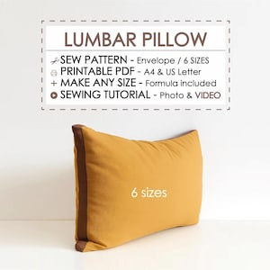 Tutorial de patrón de costura para funda de almohada lumbar en PDF imprimible, tutorial paso a paso para hacer un cojín decorativo, descarga instantánea, proyecto para principiantes en costura.