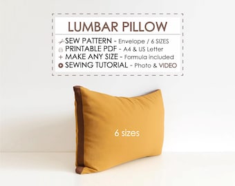 Lumbar Pillow Cover Sewing Pattern Tutorial Printable PDF, DIY Step by Step Sew Decorator Cushion, Instant Download, Sewer Beginner Project