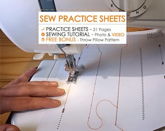 Sewing Practice Sheets PDF, Beginner Sewing Exercises, Stitch Guide Video Tutorial, Learn to Sew Paper Digital Download, FREE Pillow Pattern