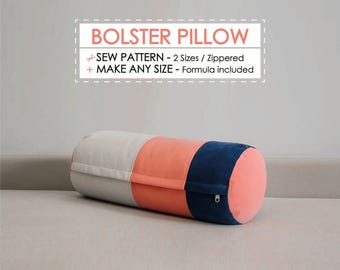 Learn to Sew a Patchwork Bolster Pillow Case, Easy Sew Pattern PDF, DIY Round Cushion Cover, Step by Step Sewing Tutorial