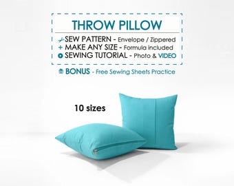How To Sew Throw Pillow Cover - Easy Guide with 10 Sizes - Beginner Pattern Tutorial, DIY Cushion Envelope & Zipper, Instant Download PDF