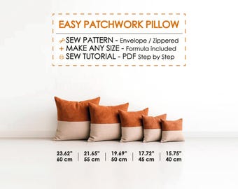 Patchwork Throw Pillow Cover Sewing Pattern PDF, 5 Sizes, Beginner Sewer, Easy Sew Project, DIY Decorative Cushion Printable Tutorial