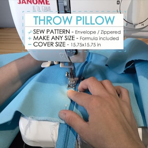 DIY Throw Pillow Cover Pattern, Easy & Quick Beginner Sewing Project, Zipper and Envelope Cushion Printable Tutorial, 16"x16" in Size