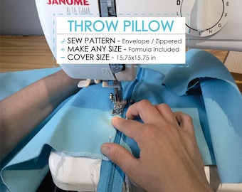 DIY Throw Pillow Cover Pattern, Easy & Quick Beginner Sewing Project, Zipper and Envelope Cushion Printable Tutorial, 16"x16" in Size