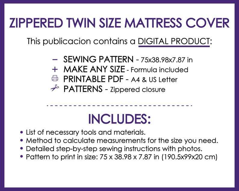 Twin Mattress Cover Sewing Pattern PDF – Zippered Bed Slipcover ...