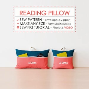 Gitful Book Pillow Pattern, DIY Pocket Pillows PDF - 9 Sizes (Zipper & Envelope), Instant Download Sew, Beginner Sewer Reading Cushion Cover