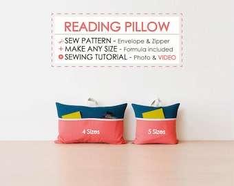 Gitful Book Pillow Pattern, DIY Pocket Pillows PDF - 9 Sizes (Zipper & Envelope), Instant Download Sew, Beginner Sewer Reading Cushion Cover