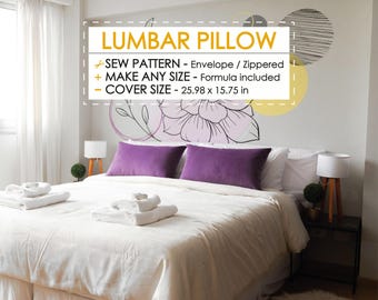 Lumbar Throw Pillow Cover 26x16 in Printable Pattern Sew, DIY Cushion, Decorating Bed Cushion, Easy Sewing Project, Beginner PDF Tutorial