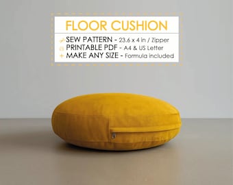DIY Pouf Floor Cushion Sewing Pattern, Meditation Round Seat or Floor Pillow Zipper Pattern PDF, Instant Download Sew, Printable Tutorial