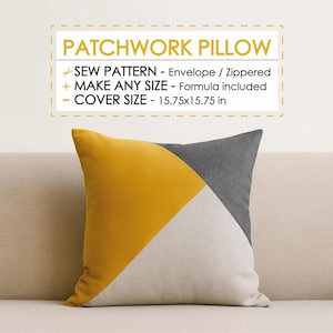 DIY Easy Patchwork Pillow PDF Sew Pattern, Cushion Cover Zipper & Envelope Closure, Home Project For Beginner Sewer, Simple Throw Pillow