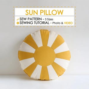 Patchwork Sun Shaped Throw Pillow Sewing Pattern in 3 Sizes + Video Tutorial, DIY Baby Shower Present or Gift Idea, Nursery & Kid Room Decor