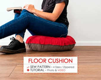 Pouf Floor Cushion Sewing Pattern PDF, Round Seat Ottoman, Meditation Pillow Cover, Printable DIY Tutorial,  Beginner Sewer Step By Step