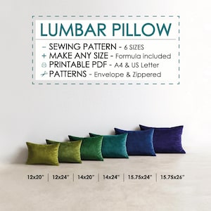Einfaches Nähen von Lendenkissen in 6 Größen - PDF - DIY-Kissenbezug in 6 Größen (Reißverschluss & Umschlag), Bett- oder Sofakissen, Anfängerfreundliches Geschenk