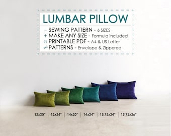 Easy Lumbar Pillow Sewing Pattern PDF – DIY Throw Pillowcase Cover 6 Sizes (Zipper & Envelope), Bed or Sofa Cushions, Beginner Friendly Gift