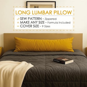 Nähanleitung für einen langen Lendenkissenbezug (PDF) – 119 x 41 cm, einfache Anleitung für ein Lendenkissen für Bett, Sofa und Bank, DIY-Dekokissen in extra langem Format