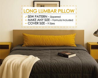 Long Lumbar & Body Pillow Sewing Pattern PDF 9 Sizes, King Sized Bed Pillow Cover Tutorial, Easy Project, DIY Extra Long Decorative Cushion