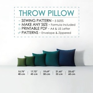 Throw Pillow Case Easy Sewing Pattern PDF – 5 Sizes | DIY Cushion Cover Tutorial | Beginner Friendly Pillow Pattern with Zipper/Envelope