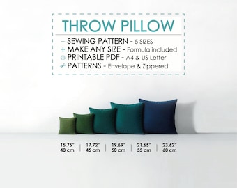 Throw Pillow Case Easy Sewing Pattern PDF – 5 Sizes | DIY Cushion Cover Tutorial | Beginner Friendly Pillow Pattern with Zipper/Envelope