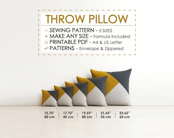 Patchwork Throw Pillow Cover Sewing Pattern – 5 Sizes | Easy Beginner Sewer Pillowcase Tutorial, DIY Pillow PDF Pattern, Zipper or Envelope