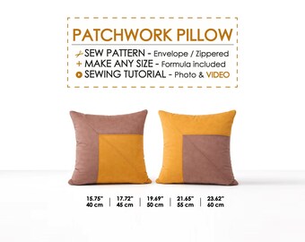 Throw Pillow Pattern To Sew – 5 Sizes | DIY Cushion Cover Tutorial | Easy Beginner Patchwork Sewing Project, PDF Printable Instant Download