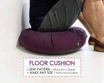Pouf Floor Cushion Sewing Pattern PDF, Ottoman Pouffe Tutorial, Meditation Pillow Guide, Easy Sewing Project for Beginners Round Seat Pillow
