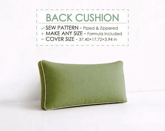 Backrest Cushion Sewing Pattern PDF | DIY Piped Pillow Cover Tutorial | Couch Back Pillow Pattern for Daybed or Sofa, Sofa Cushion Pattern